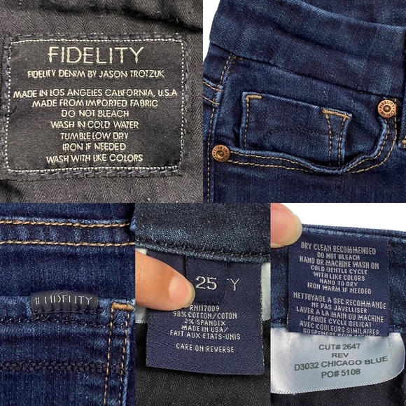Fidelity Denim Rev Mid Rise Straight Leg Stretch Jeans Denim Dark Blue Wash 25 - Picture 4 of 15